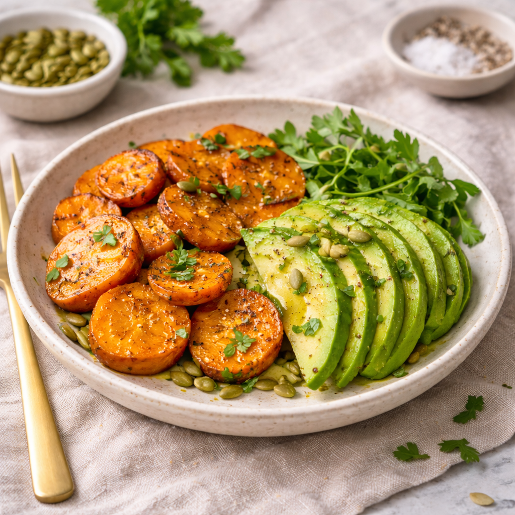Roasted Sweet Potato & Avocado Plate