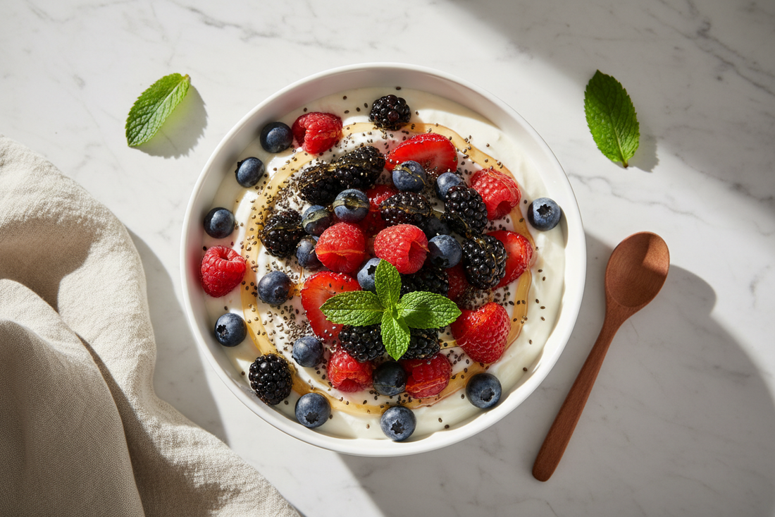 Berri Chia Yogurt Bowl paired with Joia Juice