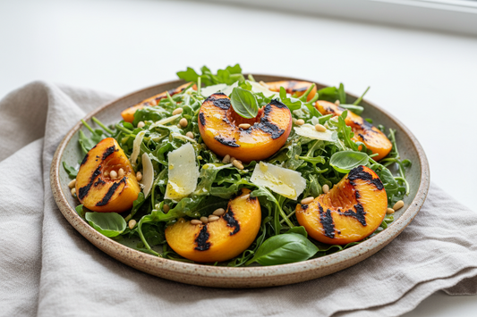 Charred Peach & Arugula Salad with Lemon-Basil Vinaigrette