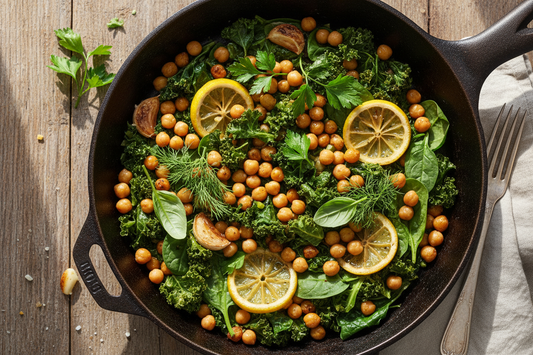 Garlic Lemon Chickpea & Greens Skillet